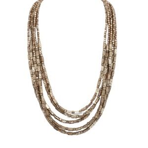 Chico’s Multi-Strand Gold Metallic Hammered Bead Adjustable Necklace